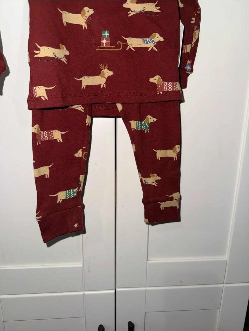 NEW Burgundy Dachshund Christmas Print Pajama Set  Long Sleeve & Pants SZ 12M